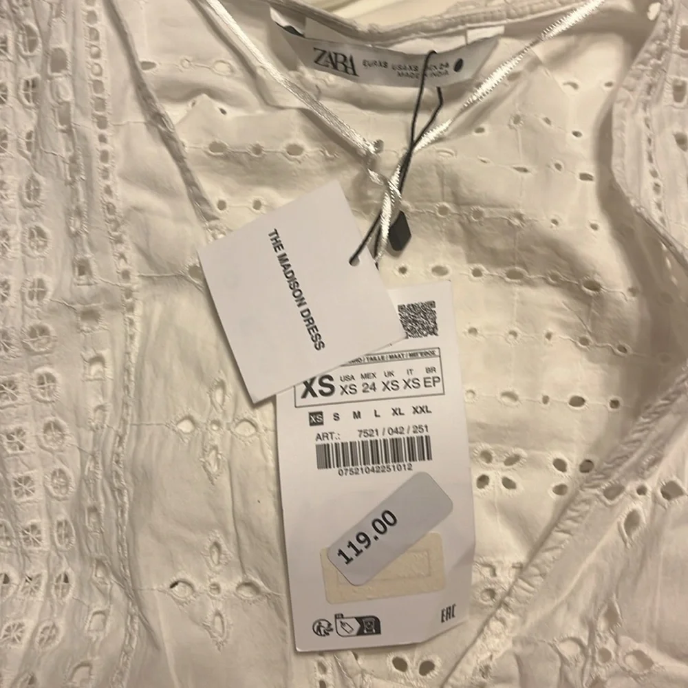 NWT$119 Zara The Madison Dress embroidery white cotton maxi dress XS R: 7521/042 - Picture 10 of 13